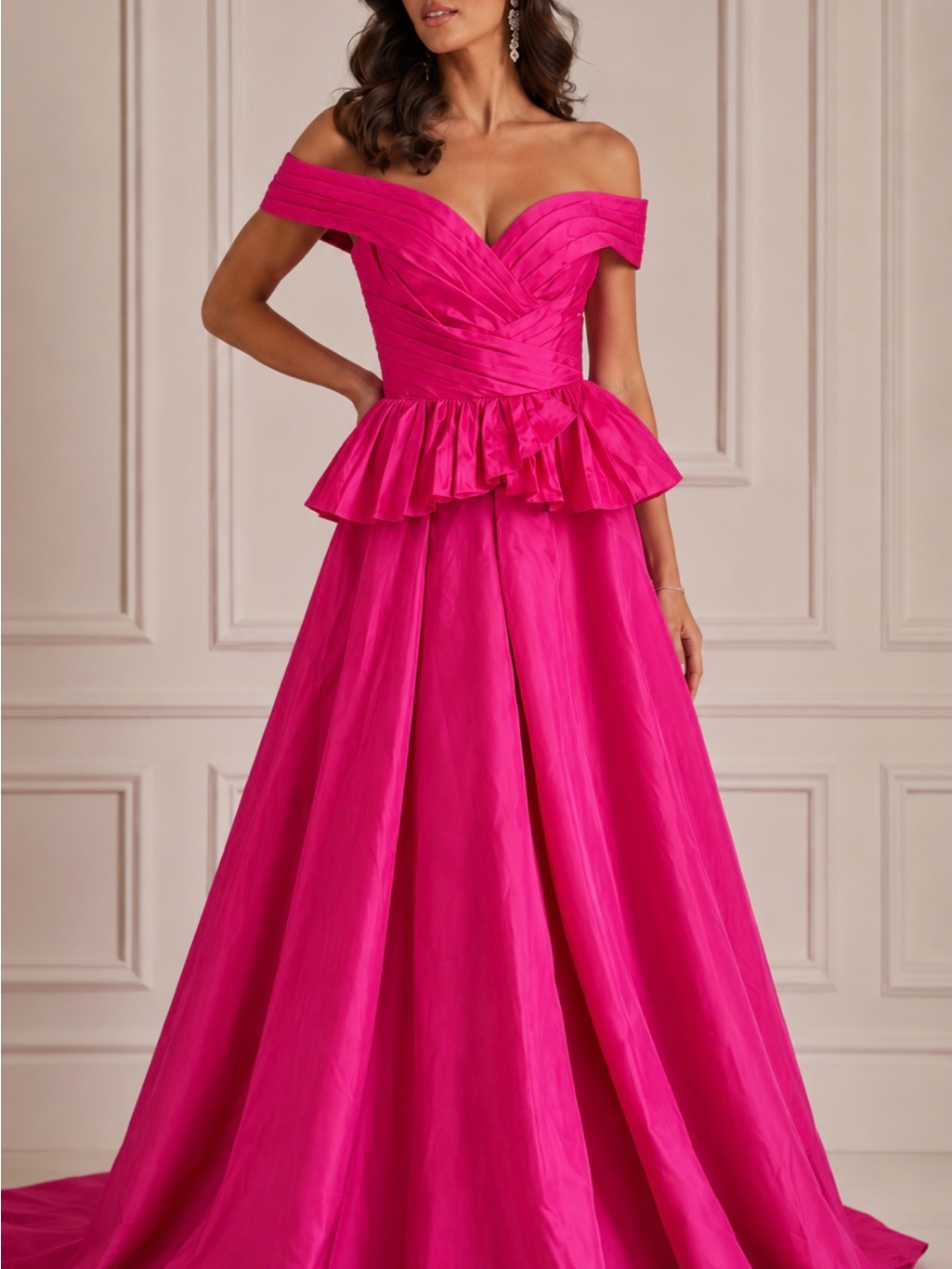 Marchesa Notte Hot Pink Peplum Ball Gown Formal Dress Nwt Size 0